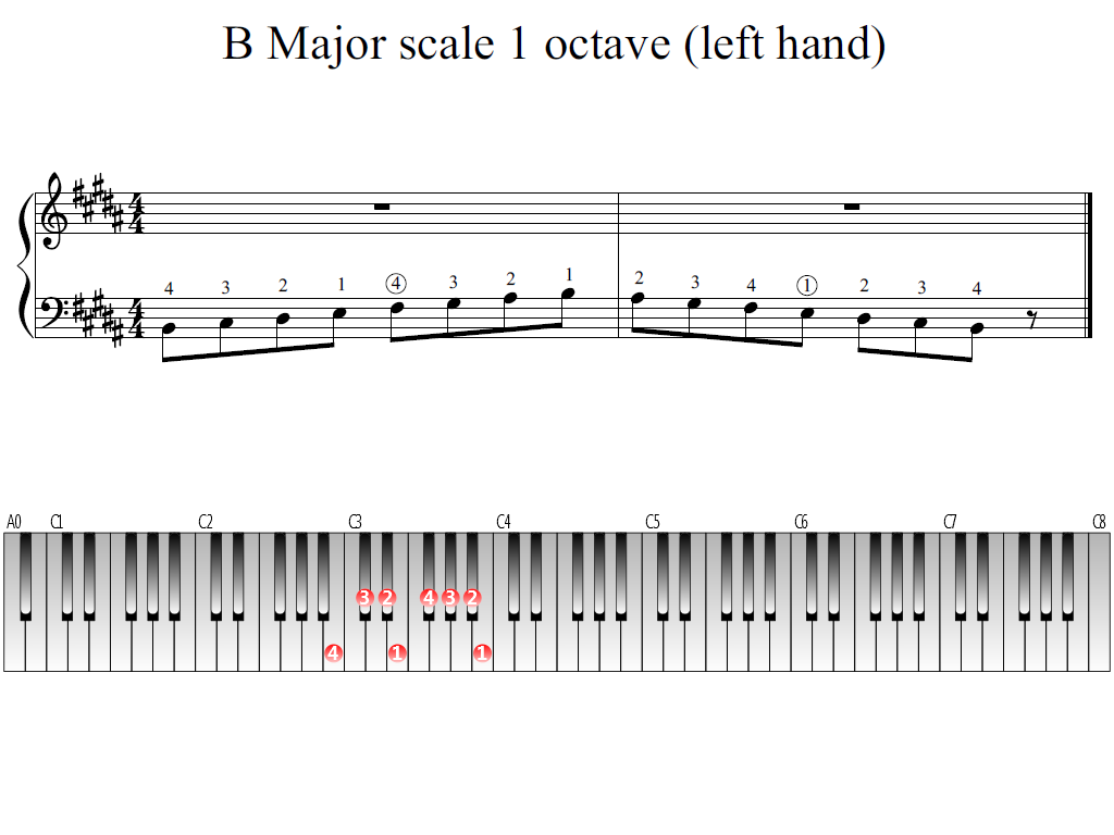 Figure 1. Whole view of the B Major scale 1 octave (left hand)