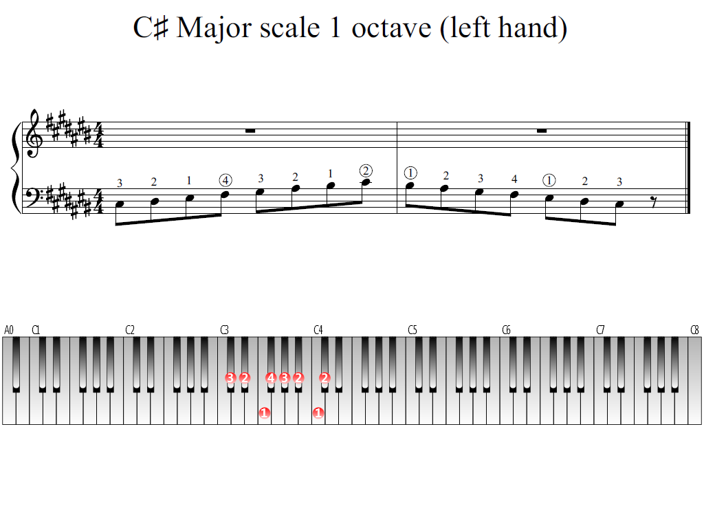 Figure 1. Whole view of the C-sharp Major scale 1 octave (left hand)