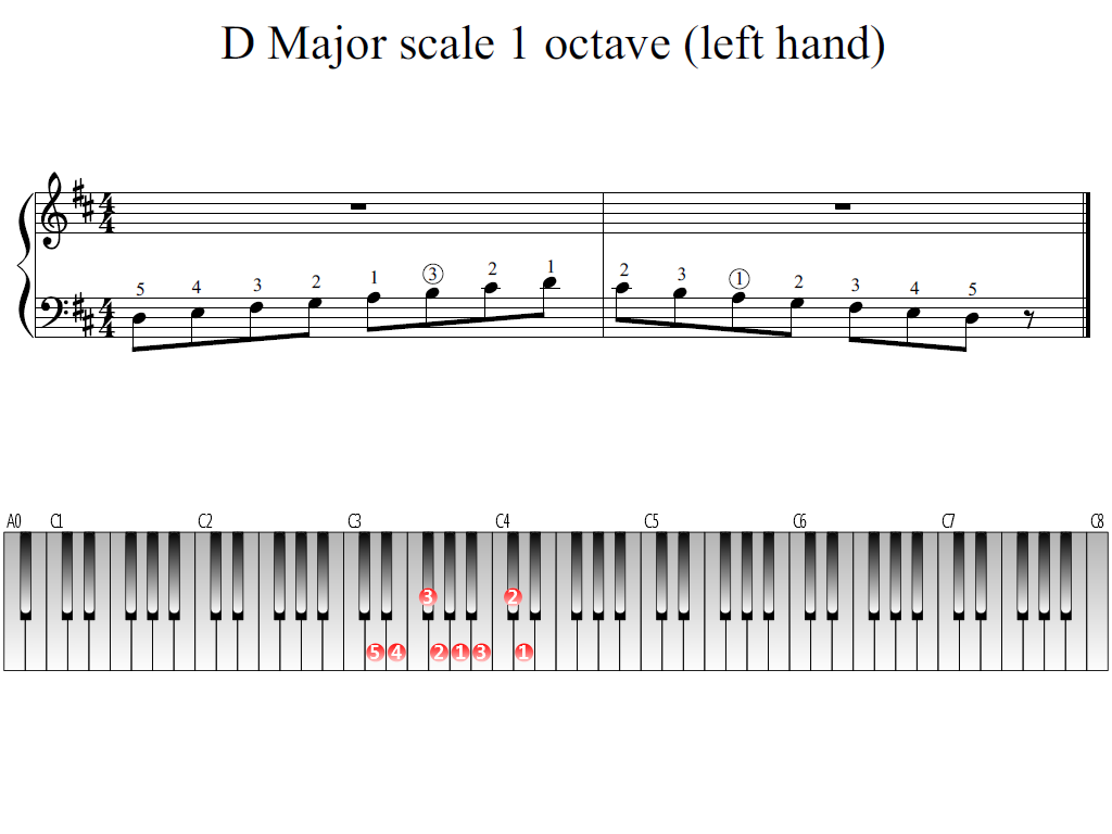 Figure 1. Whole view of the D Major scale 1 octave (left hand)
