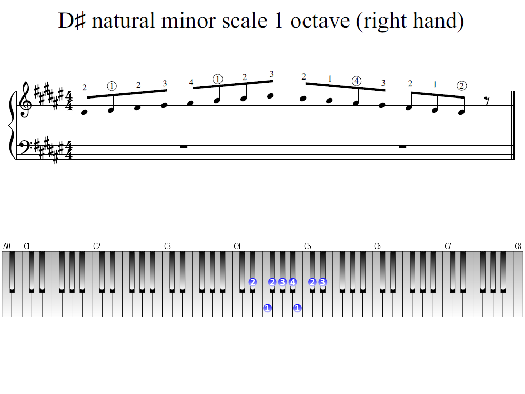 Figure 1. Whole view of the D-sharp natural minor scale 1 octave (right hand)