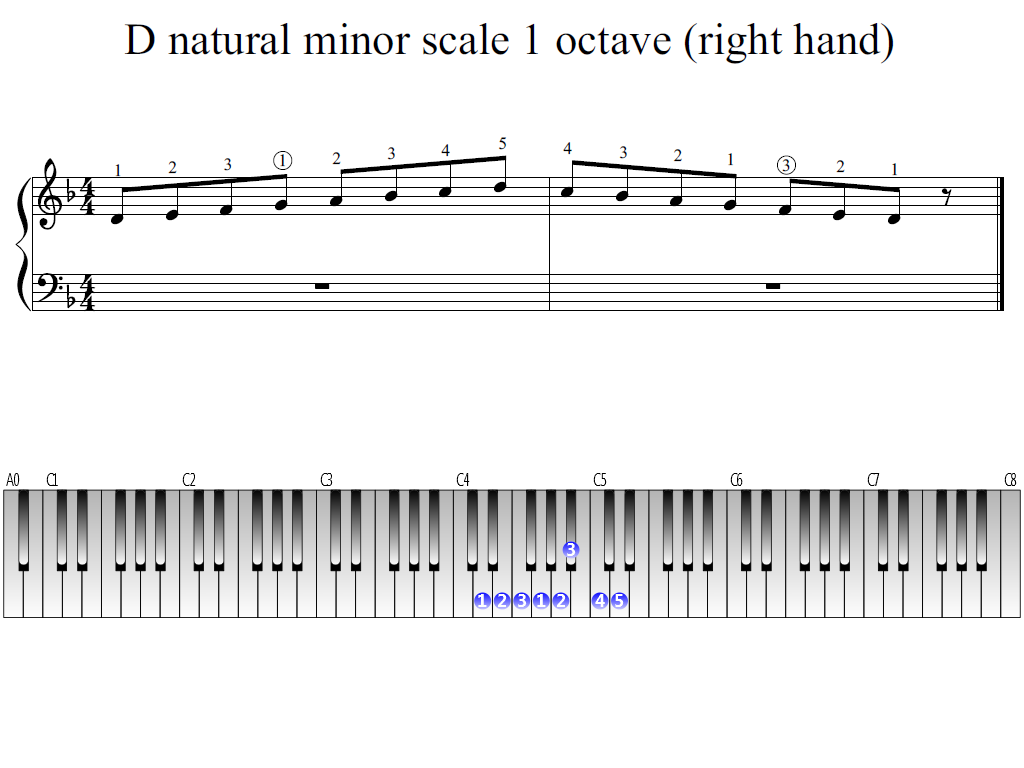 Figure 1. Whole view of the D natural minor scale 1 octave (right hand)