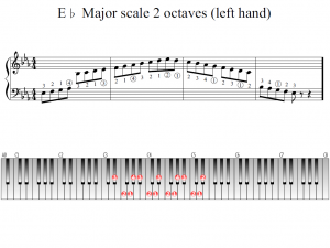 E-flat Major scale 2 octaves (left hand) | Piano Fingering Figures