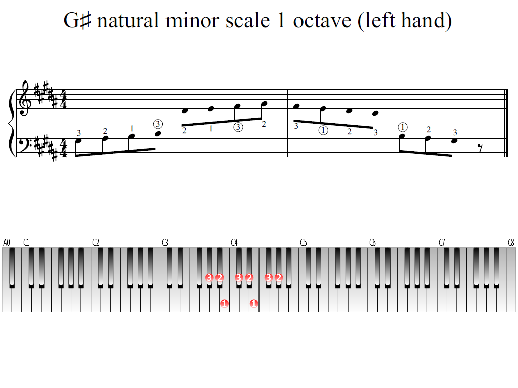 Figure 1. Whole view of the G-sharp natural minor scale 1 octave (left hand)