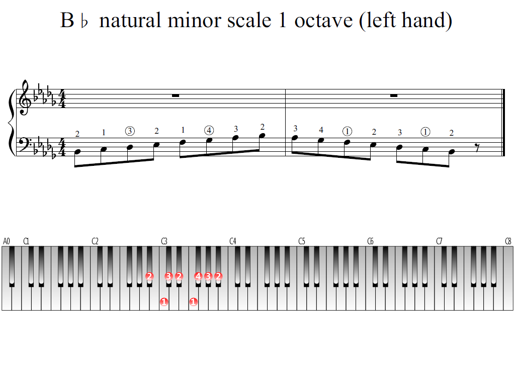 Figure 1. Whole view of the B-flat natural minor scale 1 octave (left hand)