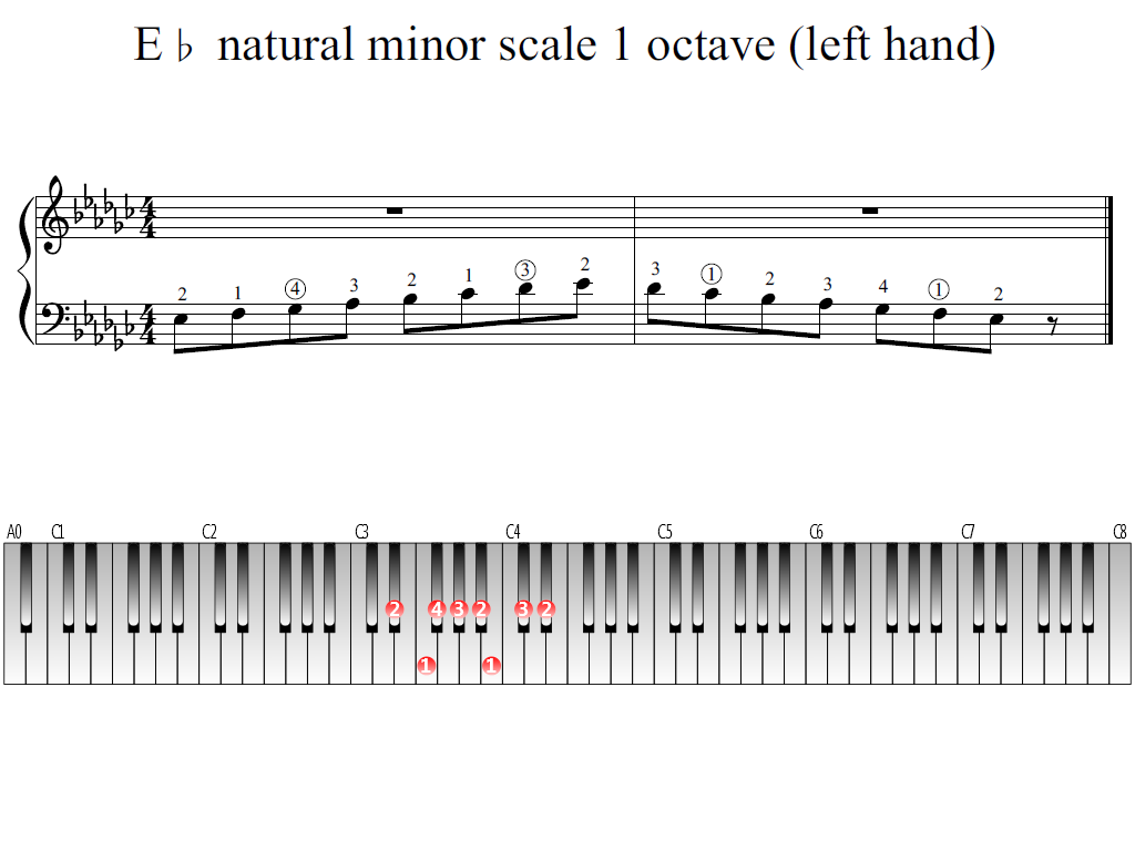 Figure 1. Whole view of the E-flat natural minor scale 1 octave (left hand)