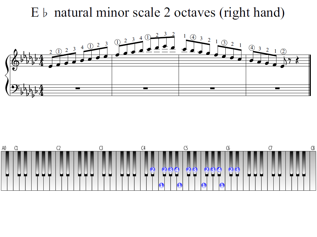 Figure 1. Whole view of the E-flat natural minor scale 2 octaves (right hand)